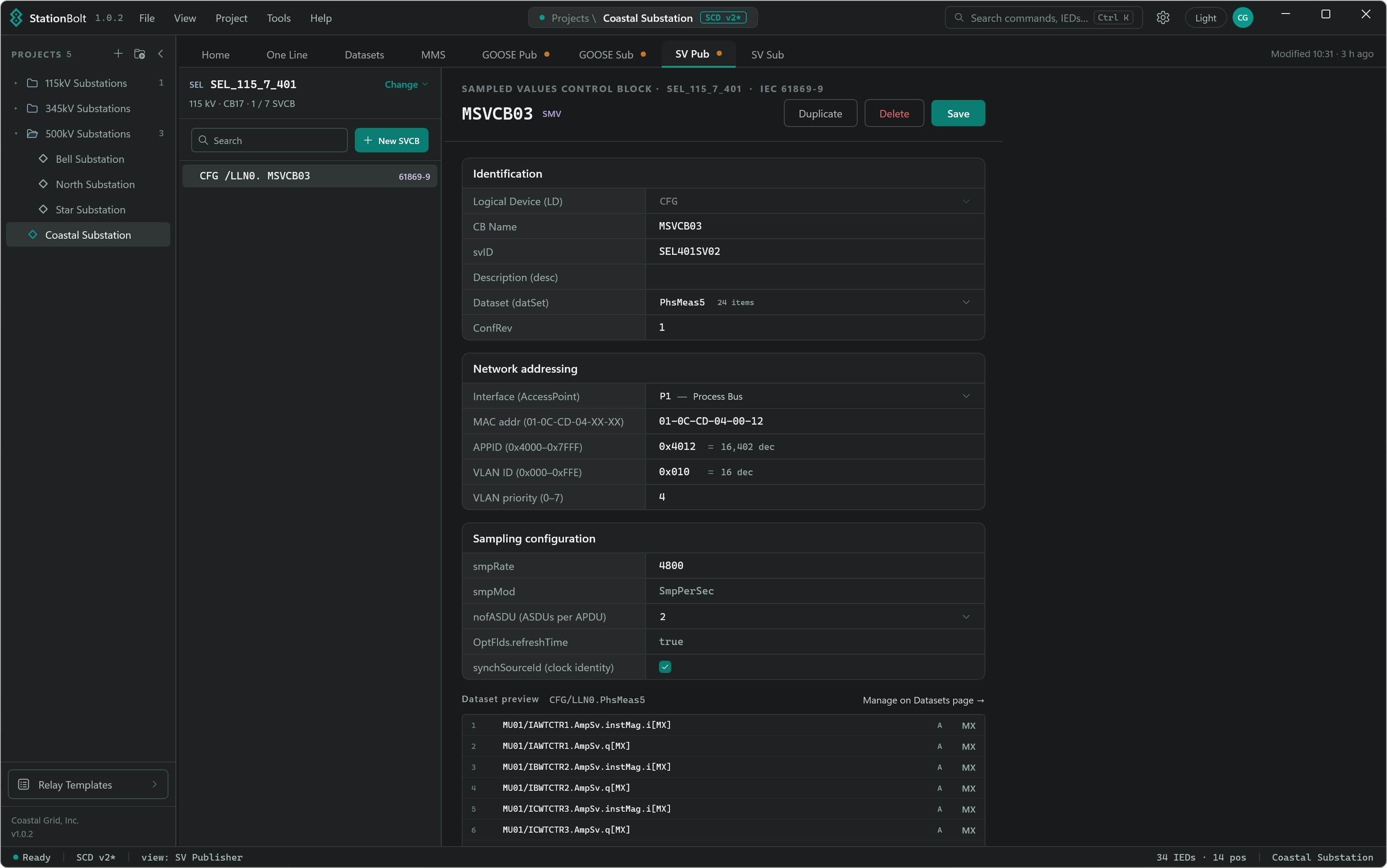 StationBolt Sampled Values publisher control block configuration